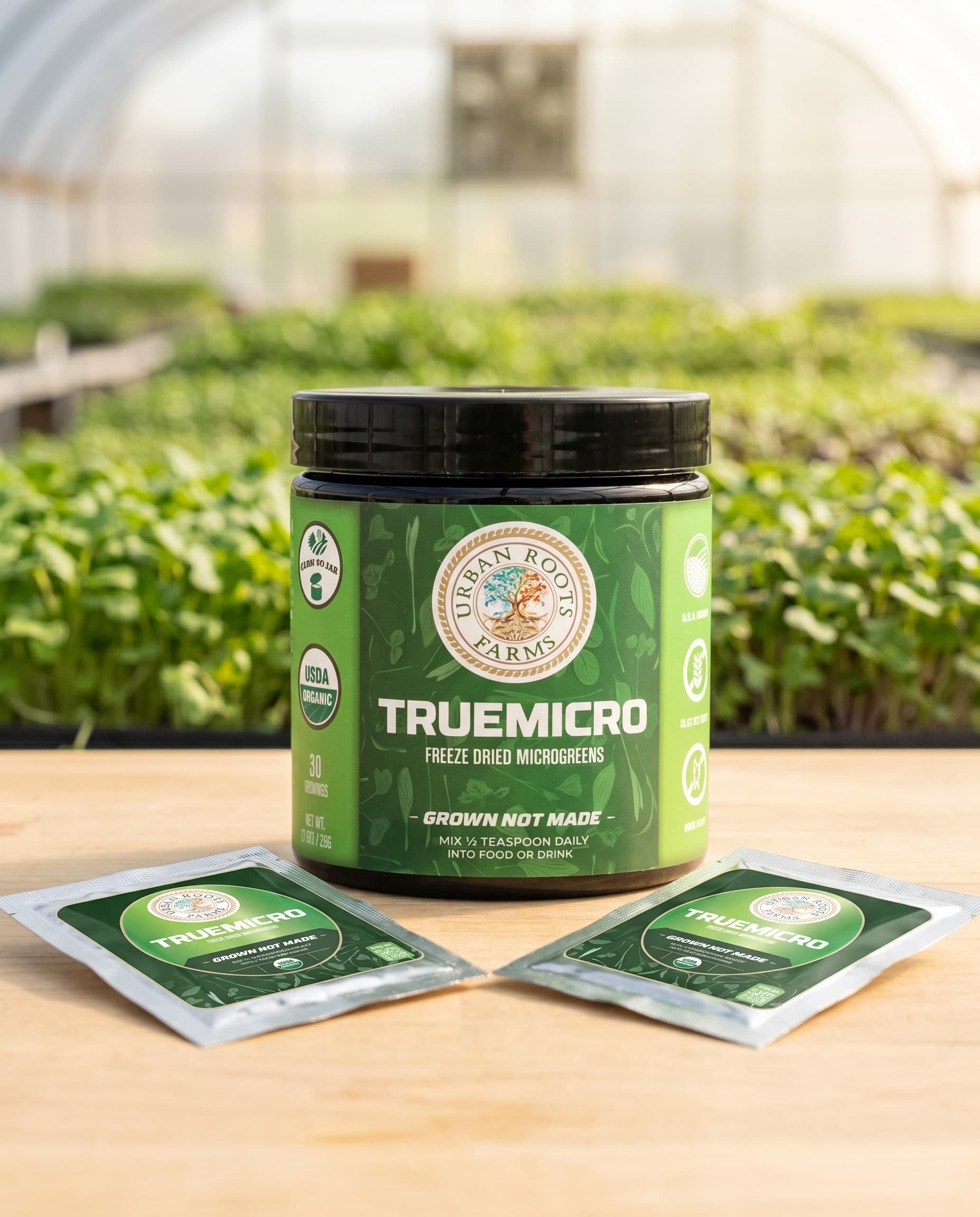 TrueMicro jar with single-serve travel packets fanned in front