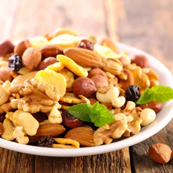 Image of a trail mix with pineapple chunks.