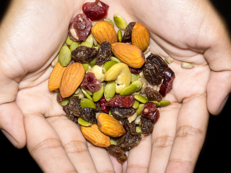 Image of a trail mix with pineapple chunks.
