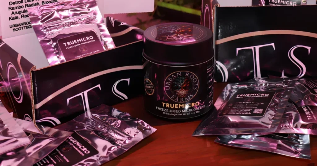 Image of greens powder packets TrueMicro packets.