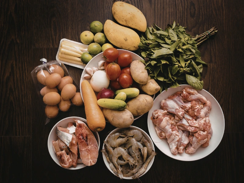 Image of ingredients arranged for weekly cooking.