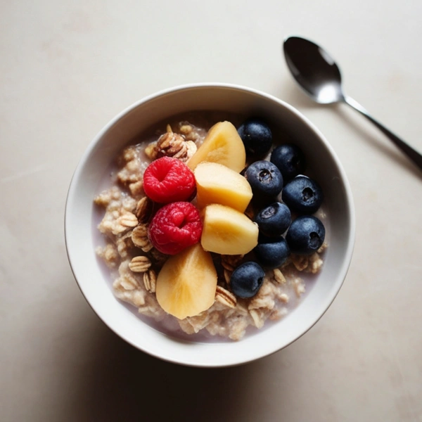 Image showing an oatmeal bowl with berries and toppings.