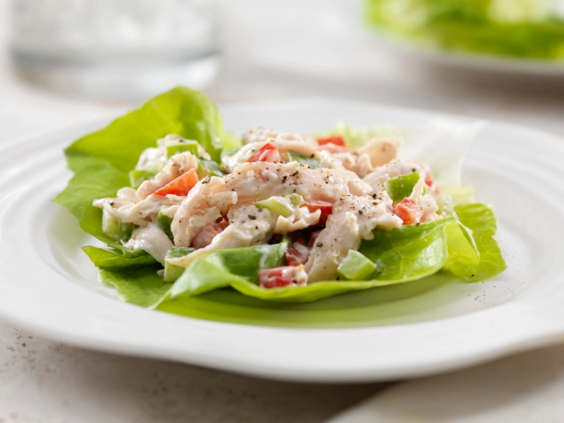 Image showing chicken salad on lettuce.
