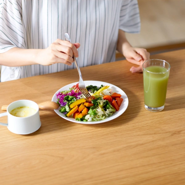 Image showing greens powder drink enjoyed with a home-made backpack meal.
