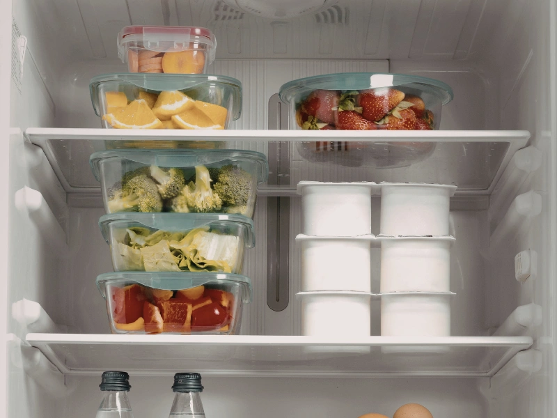 Image showing meal prep containers stored in the refrigerator.