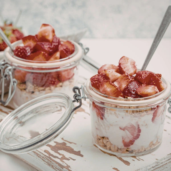 Image showing overnight oats with creamy yogurt and berries.